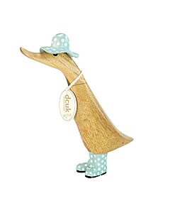 DCUK Spotted Wooden Duck Duckling Hat and Wellies (Blue)